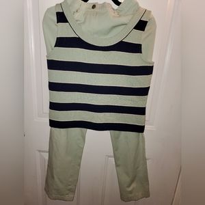 ST. JOHN OUTFIT by Marie Gray Mint Jeans Pants Slacks & Mint Navy Top Shell 4 S